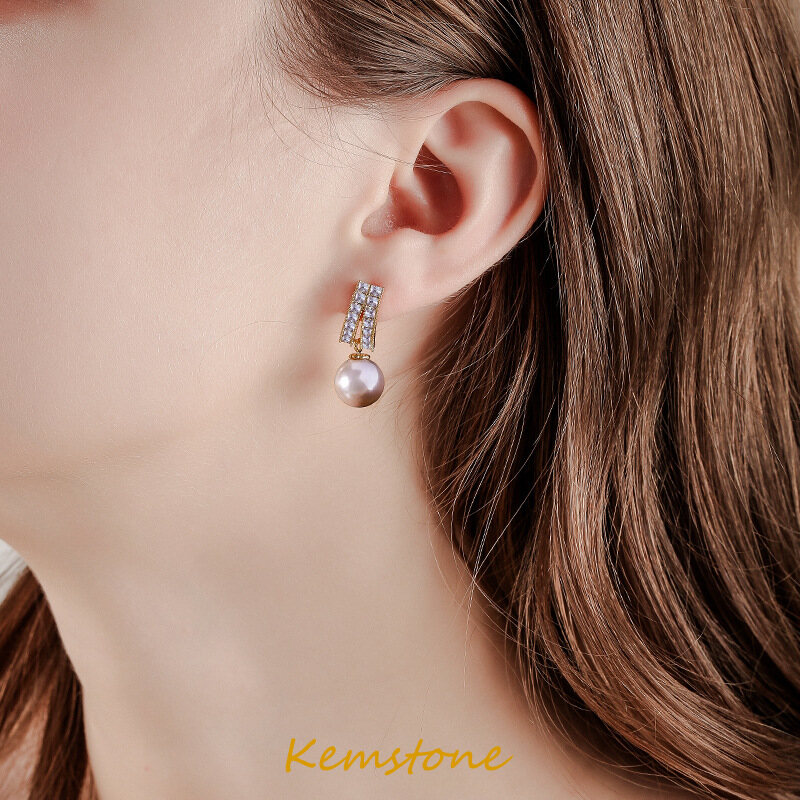 Kemstone 925 Silver Needles Crystal Pink Pearl Women Drop Earrings Gift Jewelry ราคา 284 บาท*ส่งฟรี
