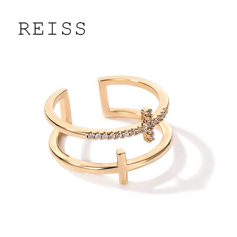 Hàn Quốc Đeo Chéo Kép Nhẫn Nữ Thời Trang Mở Zircon Điều Chỉnh