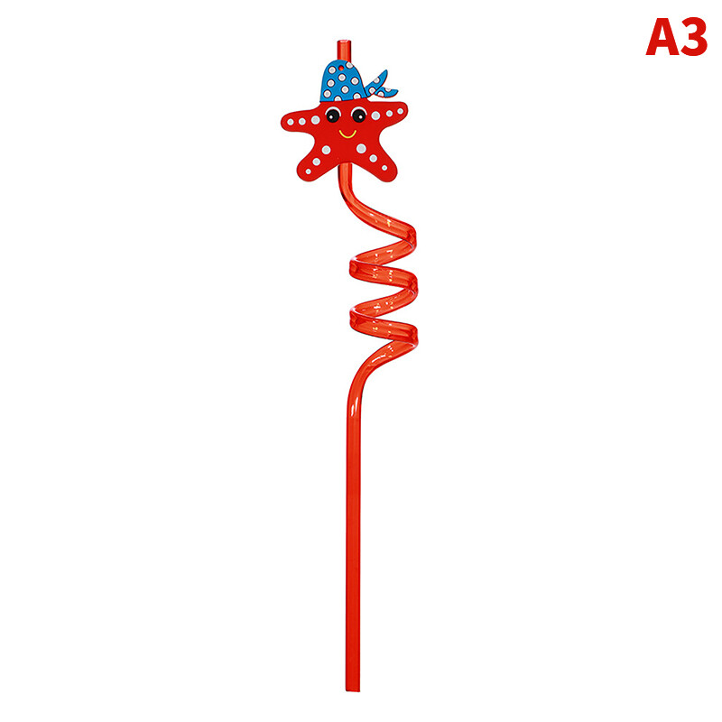 fanghui Summer Cartoon Creative Plastic Straw Marine Animal Curved Straw Kids Health PVC Straw Bar Party Reusable Decorations Small Gift