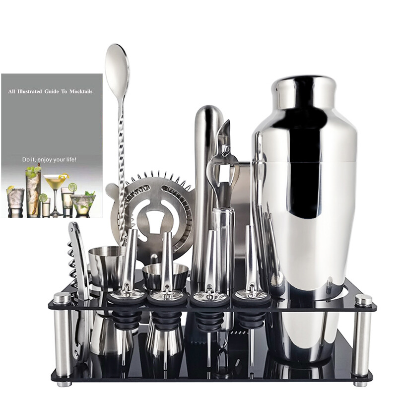 Bộ Bình Lắc 14 Món Bằng Thép Không Gỉ 700Ml Dụng Cụ Quầy Bar Dụng Cụ Lọc Dụng Cụ Gắp Đá Dụng Cụ Gắp Đá Muỗng Kèm Giá Sách Công Thức