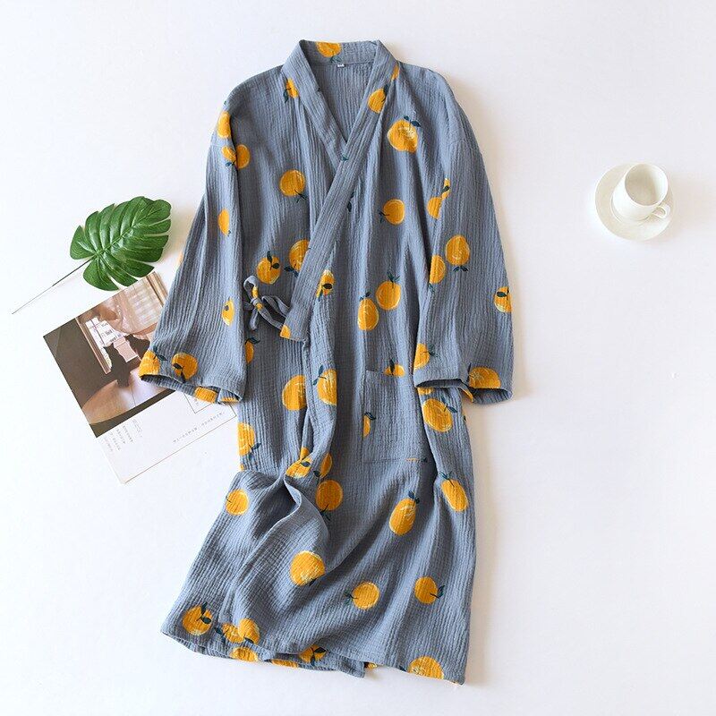 Áo choàng kimono nhật bản áo choàng tắm mùa xuân và mùa thu vải crepe cotton cho nữ áo choàng tắm mùa hè mỏng đồ ngủ phục vụ tại nhà áo choàng tắm