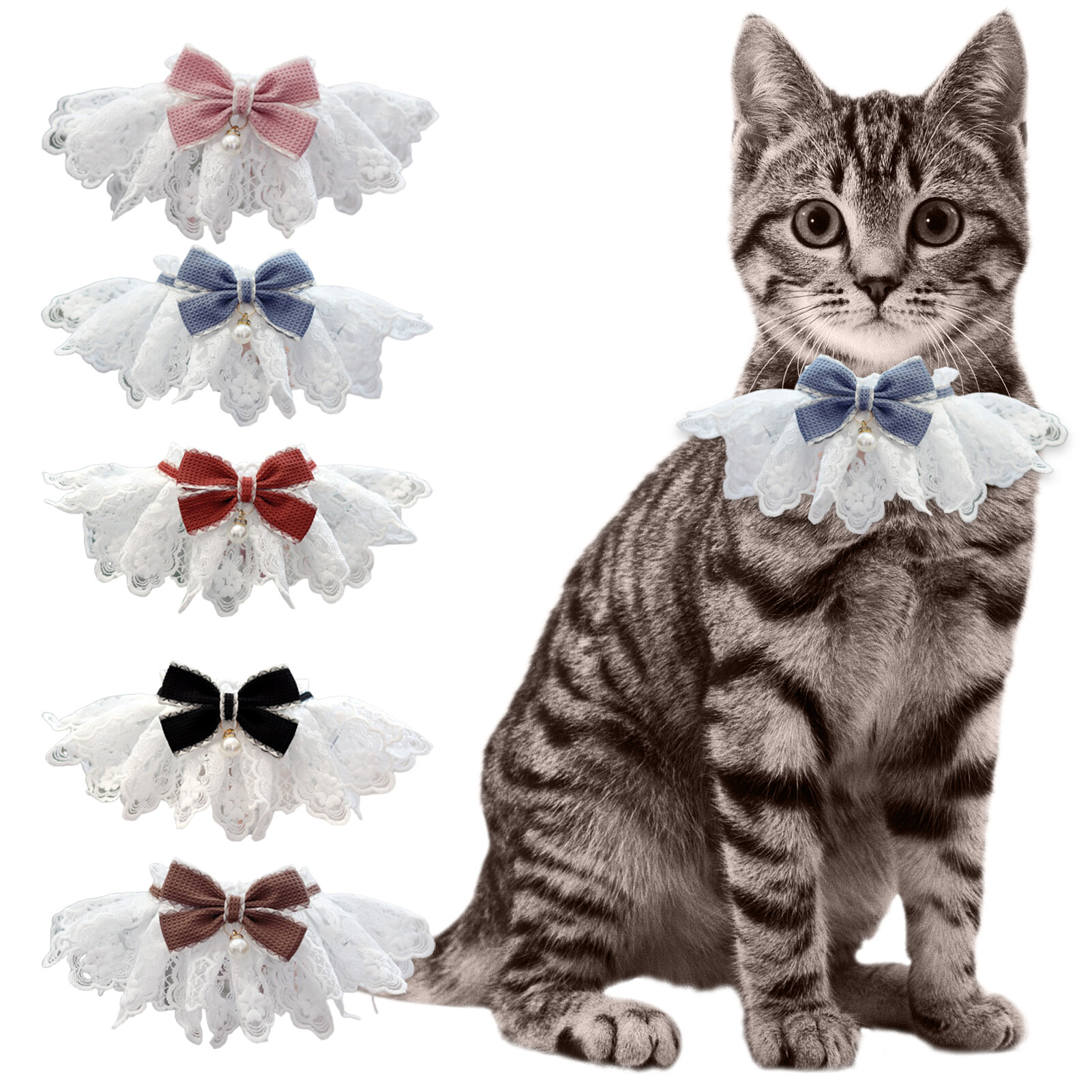 DADAGOU Pet Collar Lace Bow Faux Pearl Soft And Comfortable Strap Design Dog Neckerchief Bib Cat Neck Scarf Photo Props Pet Collar Lace