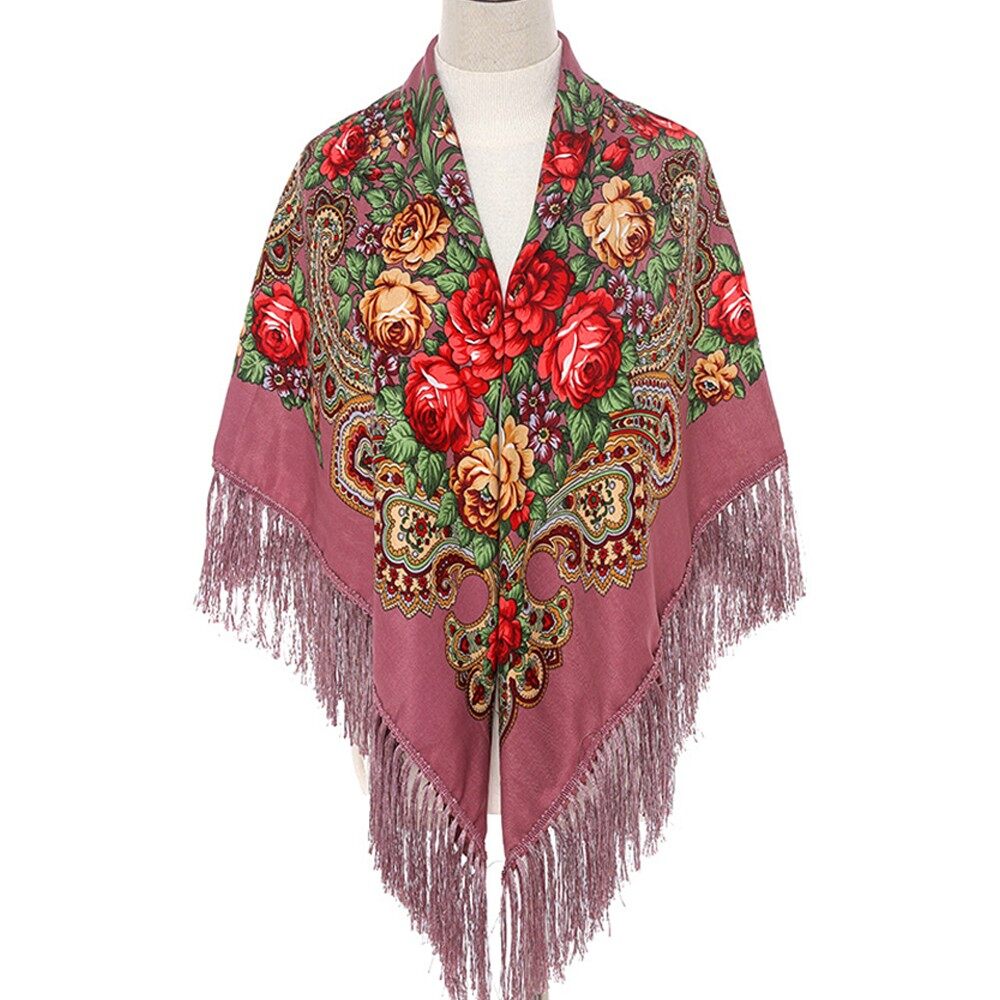 Khăn quàng cổ dài tua rua hoa cổ điển dân tộc nga hồi giáo cho nữ khăn quấn khăn choàng boho hoa