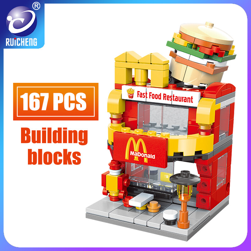RUICHENG 167 Cái Mini City Street View Cửa Hàng Bán Lẻ Khối Xây Dựng Nhỏ Đồ Chơi Xây Dựng Nhỏ Khối Burger Cửa Hàng Apple Cửa Hàng Cà Phê Cửa Hàng Gạch Giáo Dục 3D Gạch Đồ Chơi Trẻ Em Bé Trai Và Bé Gái Tương Thích Với Tất Cả Các Thương Hiệu (Không Có Hộp)