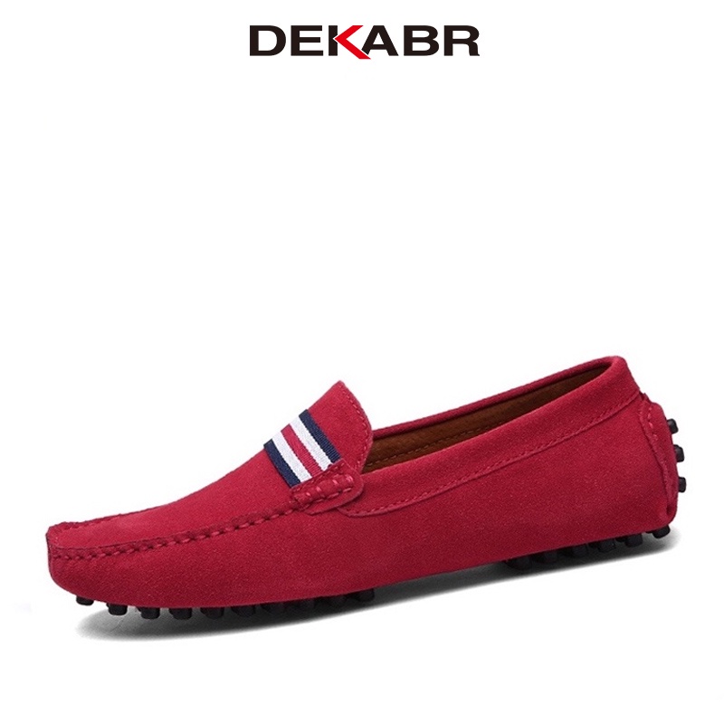 DEKABR Loafers Men New Design Suede Loafers Genuine Leather Slip on Moccasins Men Comfy Red Moccasin Driving Loafers for Men ราคา 876 บาท*ส่งฟรี