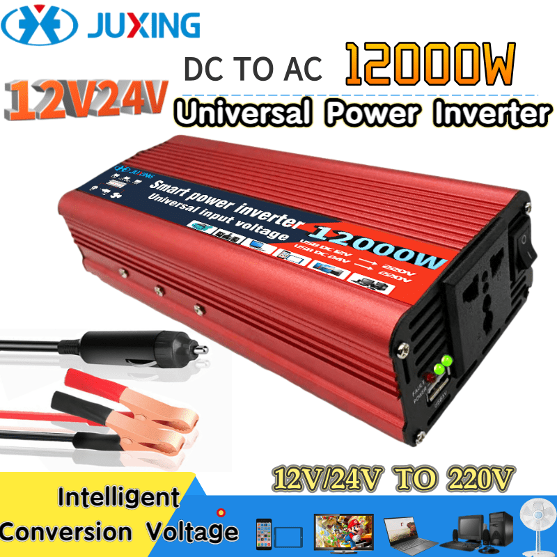 JUXING 12V24V universal12000w sửa đổi sine wave Bộ chuyển đổi điện năng xe ô tô, dc12v24v để AC220V, với USB, phổ ổ cắm đầu ra, được sử dụng cho xe ô tô, người hâm mộ, nhà cửa, ngoài trời, cấp điện khẩn cấp