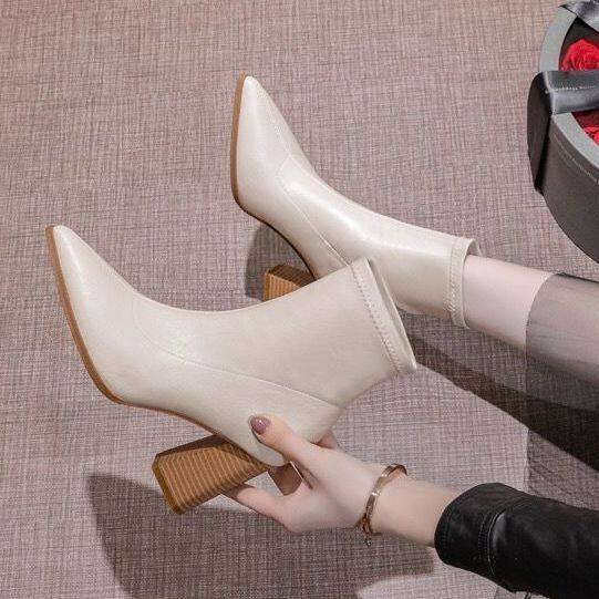 Bốt cổ ngắn bốt martin xuân thu dày cho nữ bốt cao gót mũi nhọn phong cách mới mùa đông bốt nữ cỡ vừa