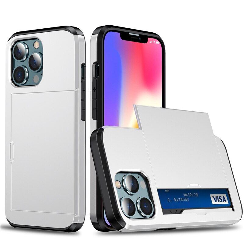 Túi Đựng Thẻ Trượt Chống Sốc Ốp Điện Thoại Giáp Cho iPhone 12 11 13 Pro Max XR XS Max X 7 8 Plus 12 