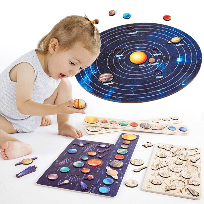 Bằng gỗ cho trẻ em Hành Tinh Vũ Trụ câu đố đồ chơi Montessori Hành Tinh