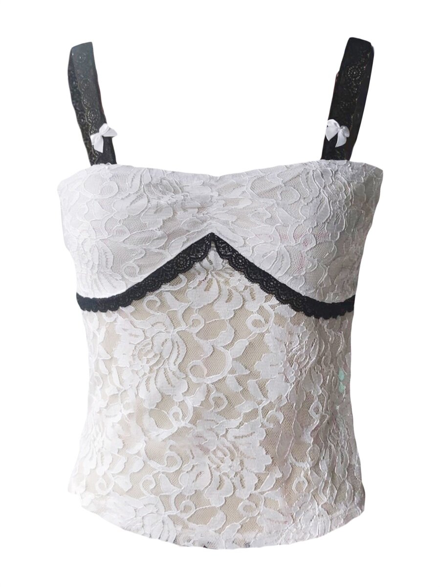 facialbeauty- Women's Summer Mini Sling Vest Tops White Sleeveless Backless Lace Floral Camisole