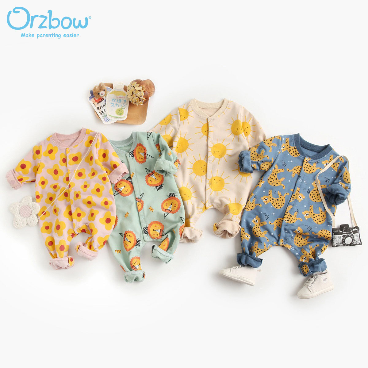 Orzbow áo liền quần trẻ sơ sinh 100% cotton, áo liền quần dài tay một mảnh cho trẻ em dành cho bé trai bé gái