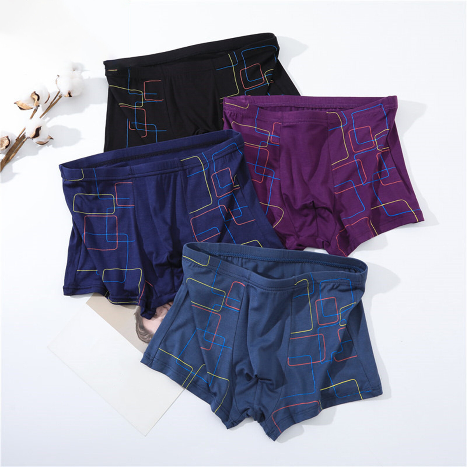 GMBI Men Underpants U Convex Stretchy Geometric Pattern Plus Size Close Fit Elastic Waist Panties for Daily Wear Men Panties U