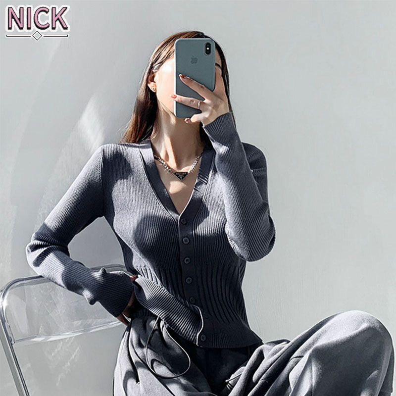 Nick áo len dệt kim cho nữ áo len cardigan dệt kim dáng rộng cổ điển mới
