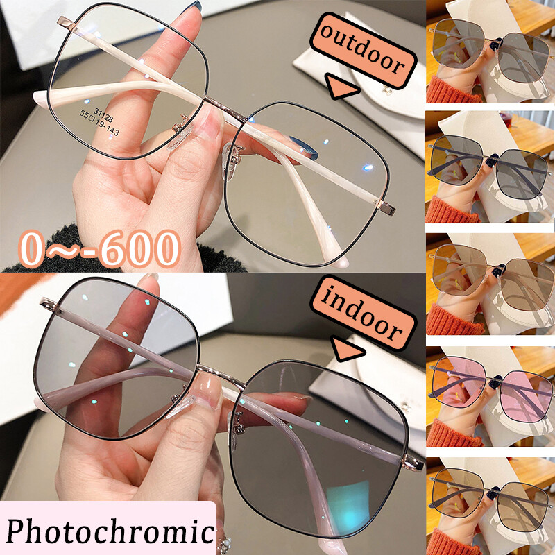 Kính Cận Đổi Màu 0 ~ - 600 Cho Nữ Kính Cận Toàn Khung Hình Vuông Siêu Nhẹ Và Kính Cận Chống Ánh Sáng Xanh