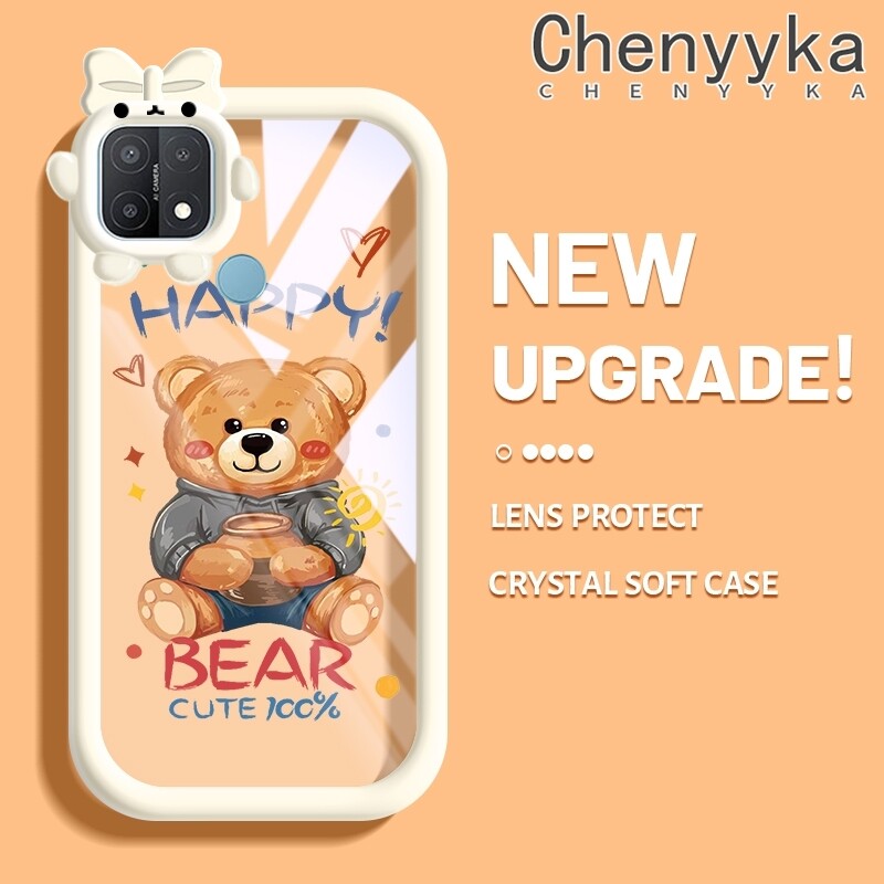 chenyyka Casing For OPPO A15 A15s A35 4G Case Cartoon Bear Little Monster Bowknot Form Casing Soft Shockproof Abrasion Resistant Phone Cases Transparent TPU Silica Gel Camera Lens Protective Cover