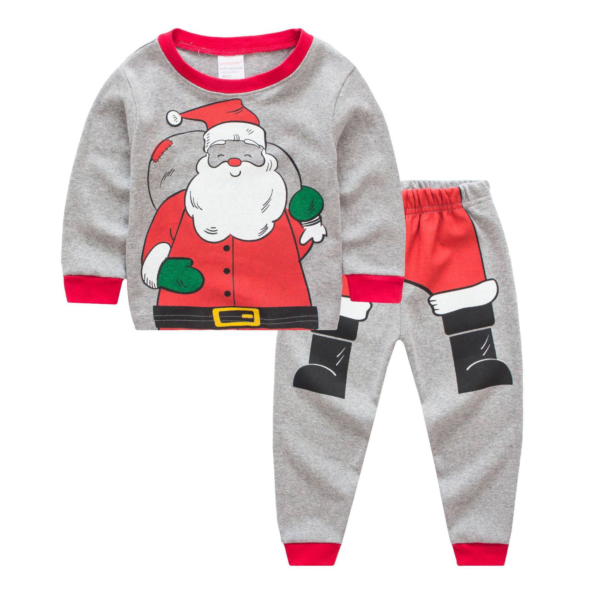 Bộ Đồ Ngủ Bé Gái Ông Già Noel Áo Thun Dài Tay Cho Bé Trai Quần Cổ Tròn, Cotton Trang Phục Trẻ Em Áo Lót Trang Phục Mặc Nhà Mùa Xuân Cho Trẻ Em Phù Hợp Với Mọi Loại Bộ Dáng Rộng Thường Ngày