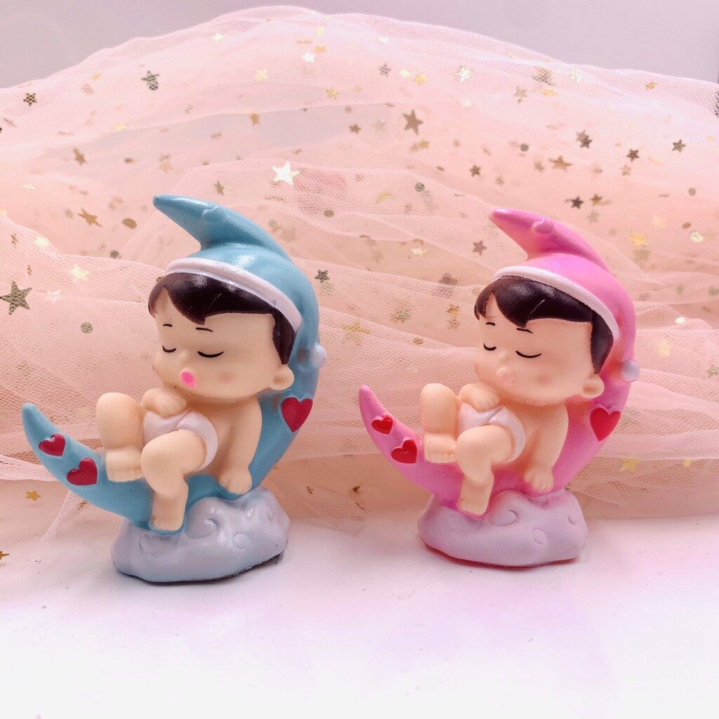 Sét trang trí sinh nhật cho bé - đôi em bé nằm ngủ trên trăng