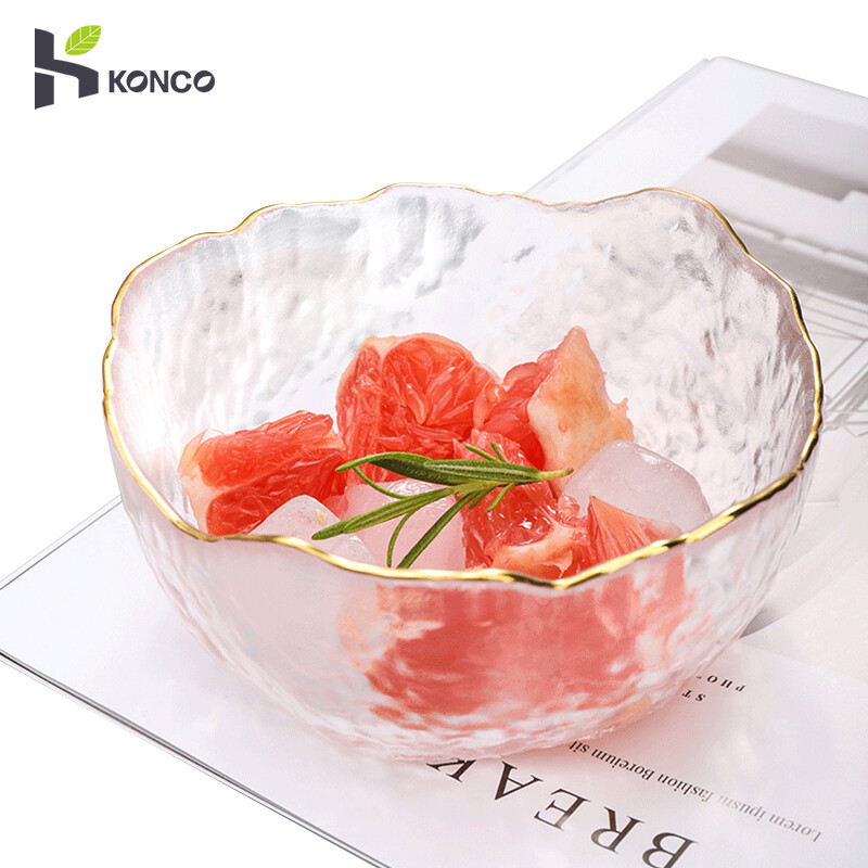 Konco Ins style Glass Bowl Bowls Fruits Dishes Irregular Noodle Bowls Kitchen Dessert Plate Dinnerware Milk Container Cutlery Tableware 1 piece ราคา 145 บาท*ส่งฟรี