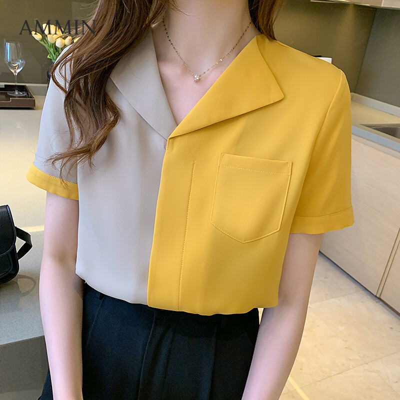 AMMIN Áo Voan Ngắn Tay Hàn Quốc Dành Cho Nữ, Áo Kiểu Voan Mỏng Dáng Rộng Thời Trang Phong Cách Mới Mùa Hè 2021