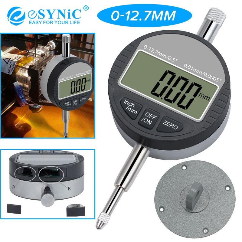Esynic chỉ báo mặt số kỹ thuật số dti chỉ báo đầu dò kỹ thuật số 0.01/.0005inch quay số thử nghiệm đo phạm vi chỉ báo kiểm tra mặt số 0-12.7mm/0.5inch điện tử chỉ số đo
