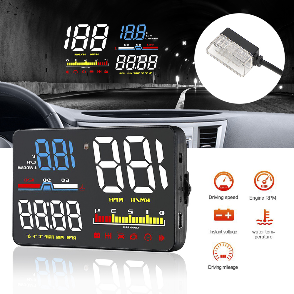 Xe head up display obd2 công cụ chẩn đoán hud hiển thị kính chắn gió màn hình máy chiếu kỹ thuật số báo động an ninh đồng hồ tốc độ d5000