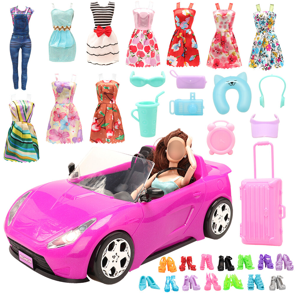 Barbie Barbie thời trang mới 30 chiếc=1 đồ chơi xe hơi cho trẻ em+10 chiếc váy+8 phụ kiện búp bê+10 đôi giày 11,5 inch công chúa cô gái quà sinh nhật đồ chơi trẻ em Giáng sinh