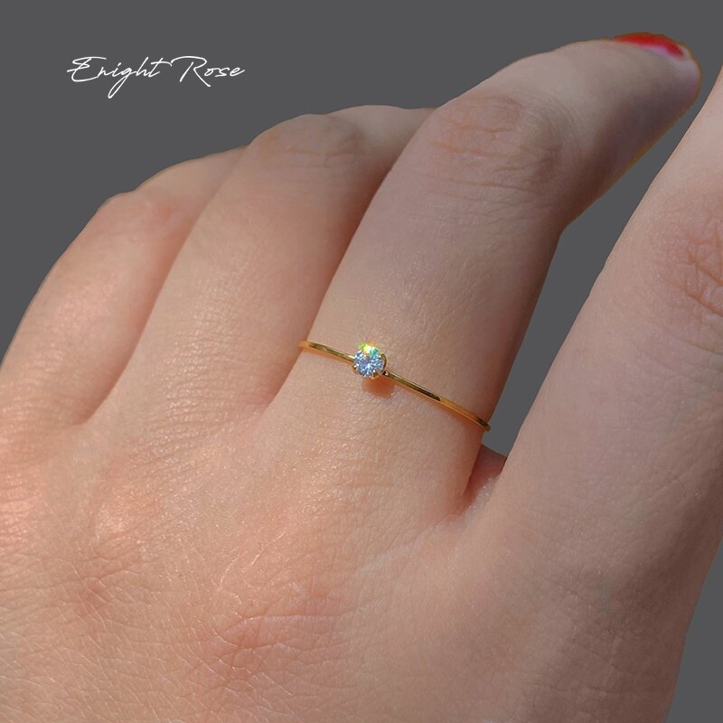 Nhẫn zircon mini bằng thép titan nhẫn đơn giản màu sắc cho nữ quà tặng phụ kiện