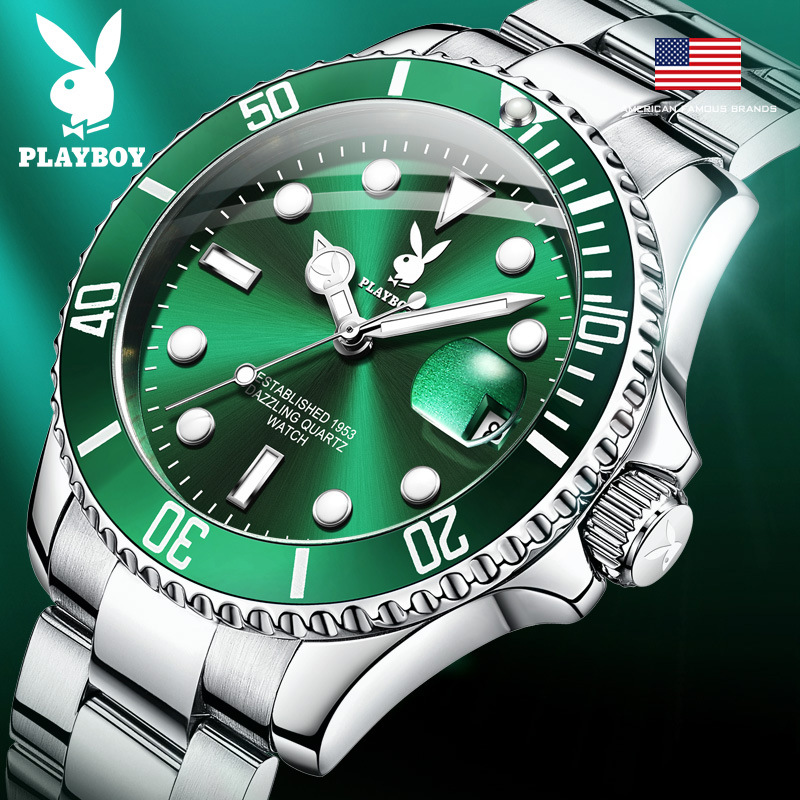 Playboy đồng hồ thương hiệu 3028 thương hiệu thời trang đồng hồ thạch anh ma nước xanh đồng hồ nam chống thấm nước đồng hồ nam