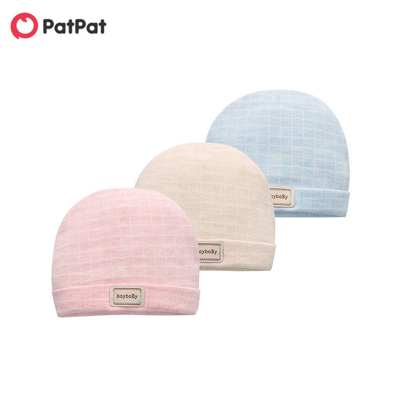 PatPat NewBorn Baby Cotton Solid Hat for 0-3 Months