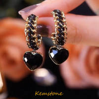 Kemstone Vintage Black Love Heart Winding Chain Hoop Drop Earrings for Women Jewelry Gifts