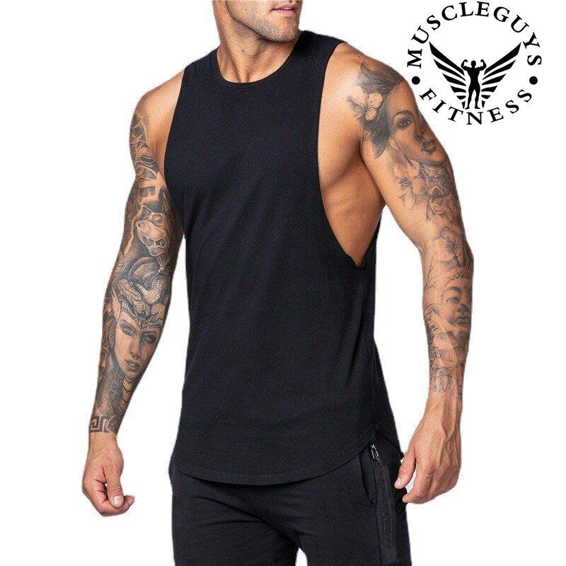 Muscleguys Summer Gym Training Tank Top Men's Loose Sleeveless T-shirt Basketball Sweatshirt Canvas