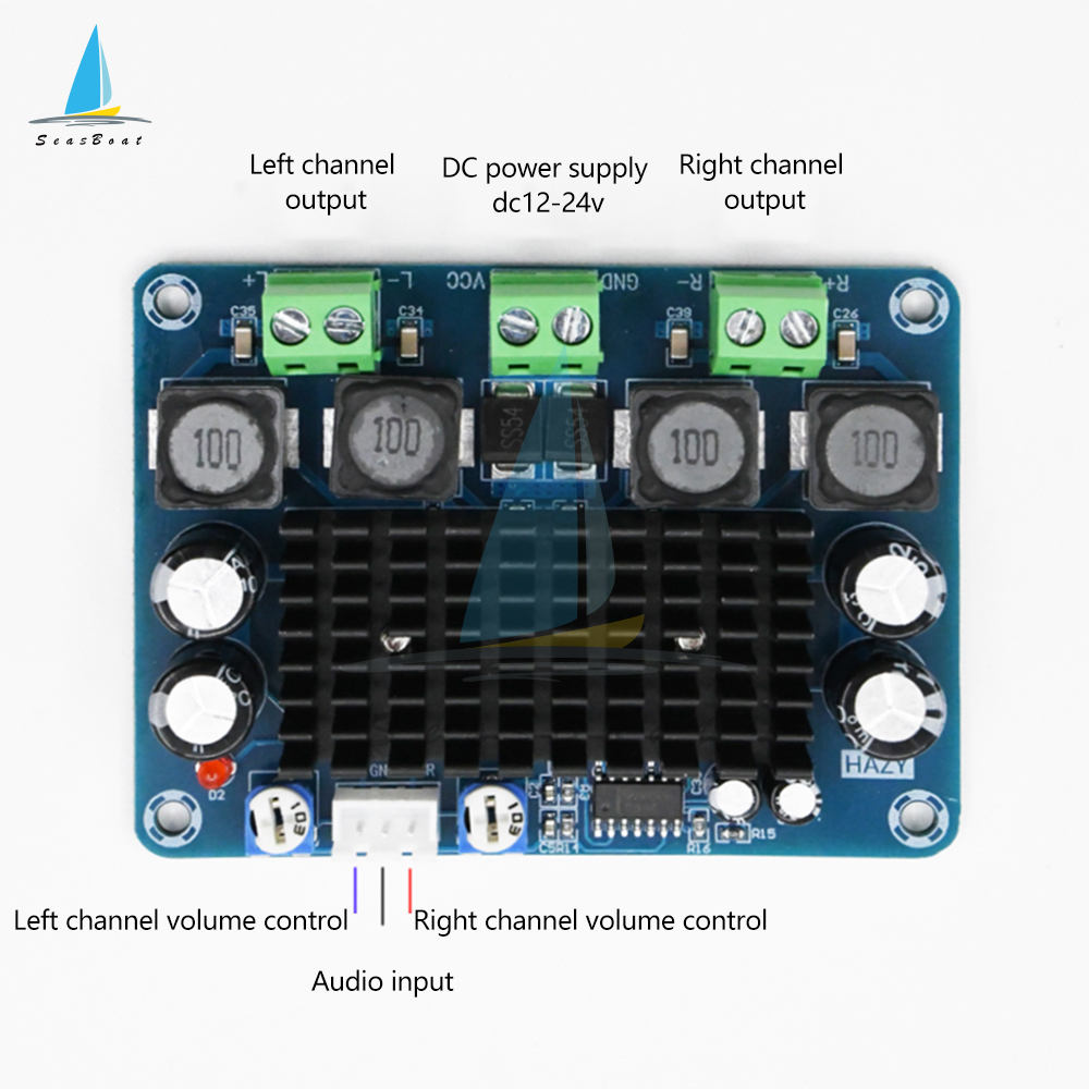 Seasboat bo mạch khuếch đại công suất kỹ thuật số công suất cao 100wx2 chip dc12-24v xh-a283 bo mạch khuếch đại công suất tần số tpa3116d2 bo mạch giải mã âm thanh