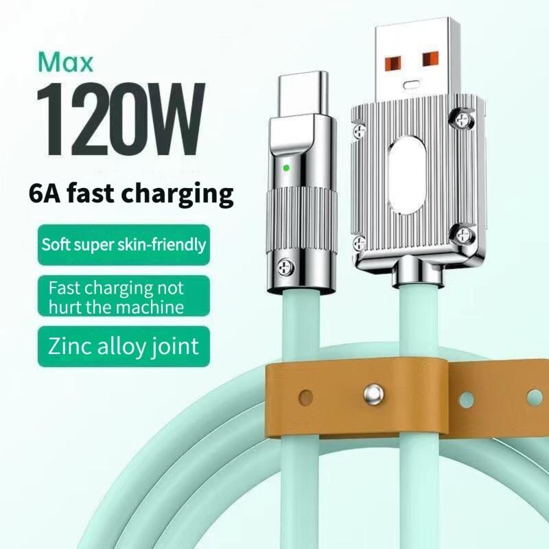 Cáp silicon led type c sạc siêu nhanh 6a 120w cáp usb sạc nhanh cho xiaomi huawei samsung cáp sạc usb c