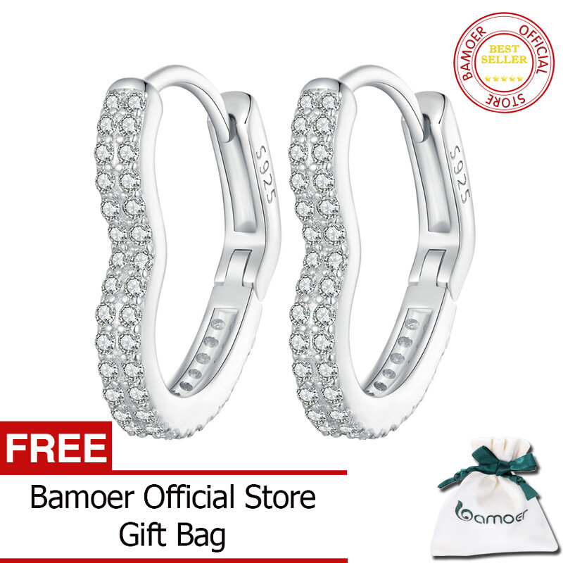  BAMOER Khuyên Tai Hình Trái Tim Bằng Bạc Ý 925 Hình Bông Tai Vòng Tròn Tình Yêu Đính Đá CZ Cho Nữ Quà Tặng Trang Sức Tinh Xảo BSE781 
