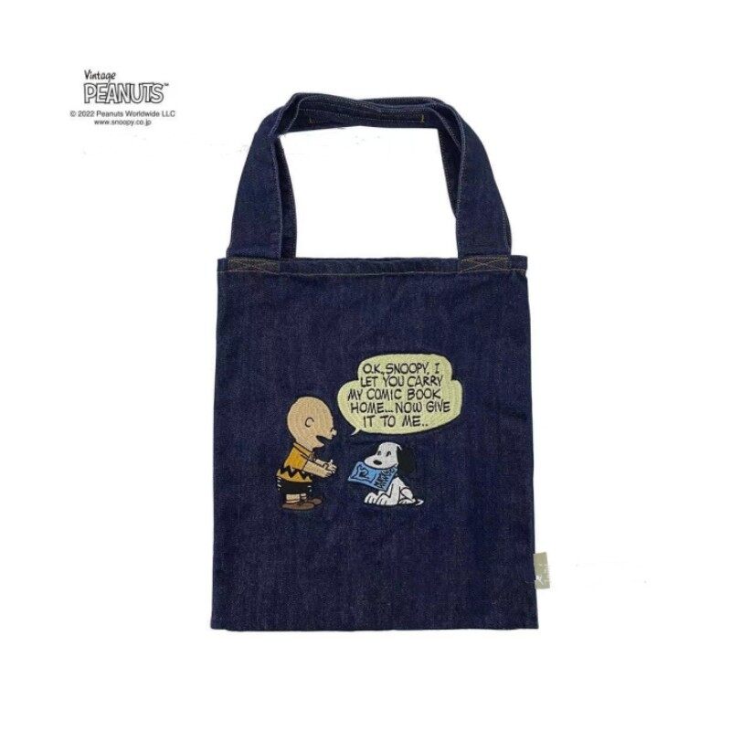 Japanese New Snoopy Denim Shoulder Bag Cute Embroidery Hand Bag Casual