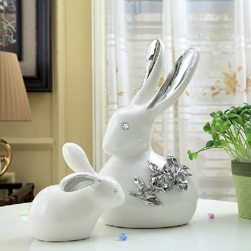Tượng động vật trang trí nhà cửa thỏ gốm trang trí thời trang phòng khách phòng ngủ đồ thủ công quà tặng đám cưới