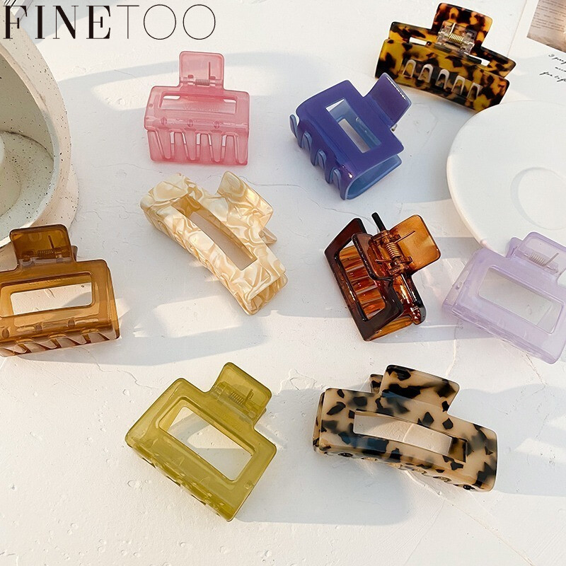 FINE TOO Kẹp Tóc Thạch Hàn Quốc Kẹp Tóc Hình Vuông Cua Tắm Kẹp Cá Mập Acrylic Đầy Màu Sắc Cho Nữ Phụ Kiện Tóc Phụ Kiện Tóc