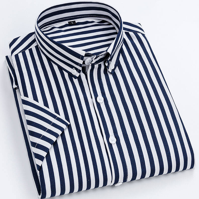 Summer short-sleeved men's vertical striped shirt Korean casual business shirt green middle-aged and elderly men's clothing