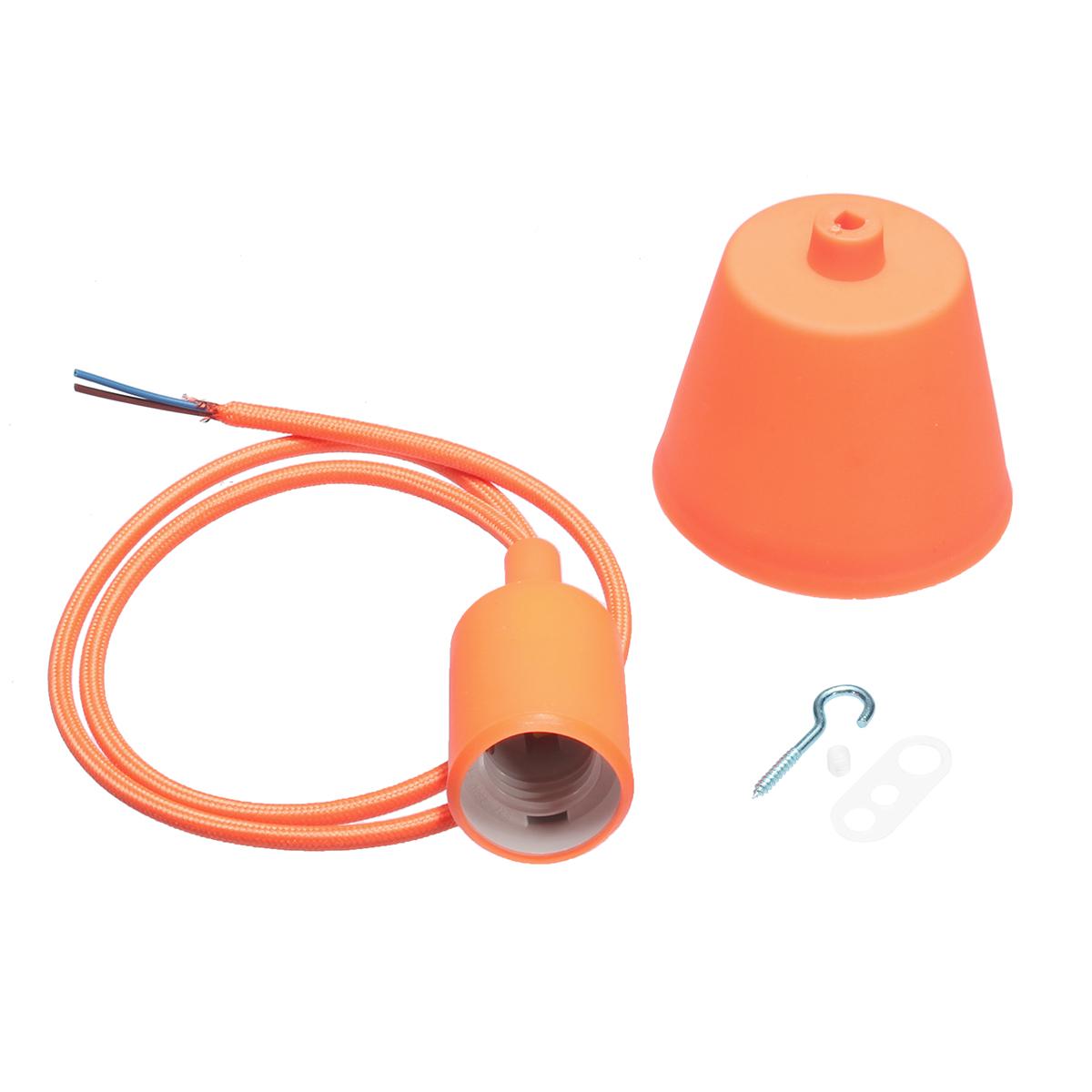 Orange Silicone Rubber Lamp Holder – E26/E27 Ceiling Socket Base With Wire – Flexible, Colorful Hanging Pendant Light Socket