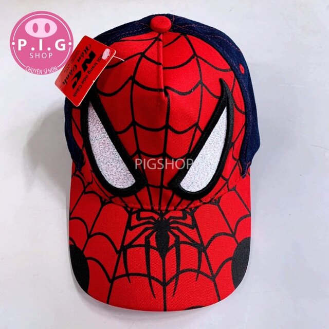 Nón kết người nhện spiderman phối jean cho bé trai 2-8 tuổi