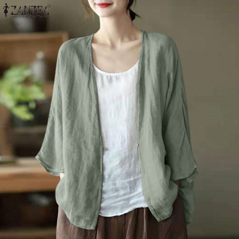 Zanzea áo khoác thường ngày trơn tay 3/4 cho nữ áo khoác ngoài áo khoác abaya cardigan #8