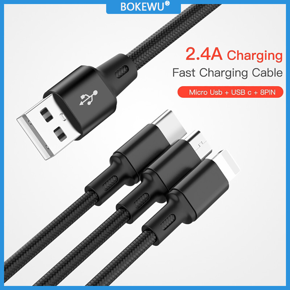 BOKEWU Cáp Sạc Dữ Liệu Micro USB Type C 3 Trong 1 Cáp Sạc Nhanh Cho Android iPhone