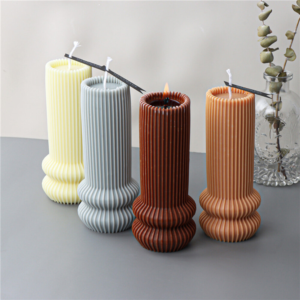 3D Polymer đất sét khuôn nến cho Khuôn Silicone làm nến cho quà tặng giáng sinh khuôn nến Silicone sọc cột trụ cột hình dạng