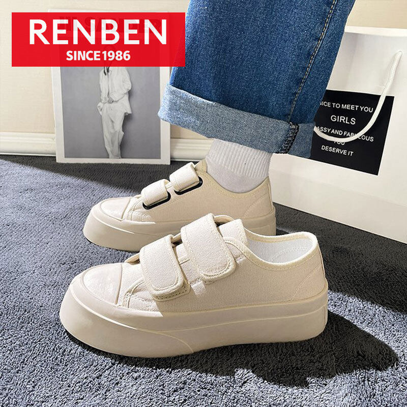 RENBEN canvas shoes for girls which with Strappy upper and ruffle trim