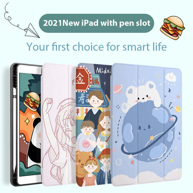 RBP Ốp Lưng iPad Mới Tương Thích Với iPad 5 iPad 6 iPad 7 iPad 8 iPad 9 iPad Air3 / Pro 10.5 Inch iPad Air 4 iPad Pro Thế Hệ 1/2/3 Gấp Ba Lần Với Khe Cắm Bút Chất Liệu Silicon-Hoạt Hình Nhật Bản