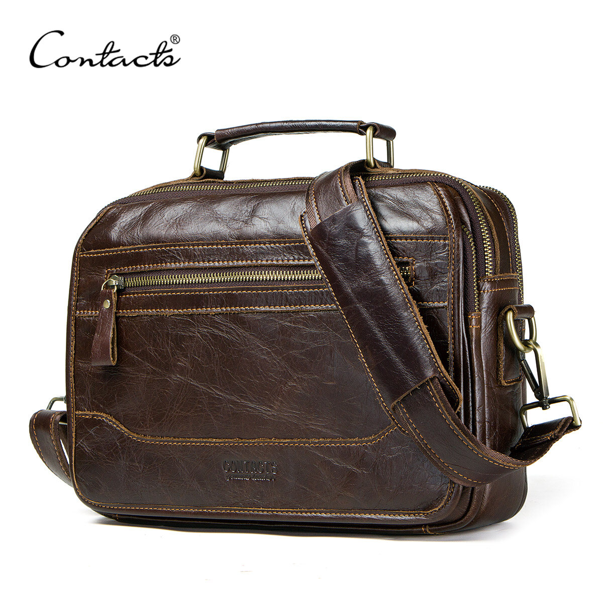 CONTACT'S Genuine Cow Leather Casual Men's Messenger Bag Male Men Crossbody Bags Big Shoulder Bags Tote Bags Giá  827,651 Đồng*Miễn phí vận chuyển