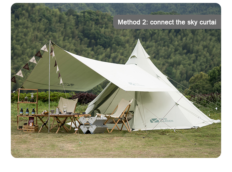 MOBI GARDEN Camping Cotton Pyramid Tent 2-3 Person Family Canvas Tent Tower A Waterproof · v43