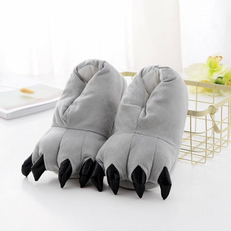Giày pijama khủng long kigurumi hình động vật dép lê màu xám cho bé trai giày chân cho trẻ em giày vuốt thường ngày trong nhà mùa đông cho bé gái dép đi trong nhà