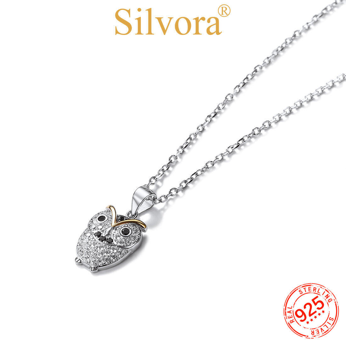 Silvora Vòng Cổ Mặt Dây Chuyền Bạc Sterling 925 Cho Nữ Vòng Cổ Dây Chuyền Đá Cubic Zirconia Thiết Kế Hình Cú Dễ Thương Cho Sinh Nhật Quà Tặng Ngày Lễ Tình Nhân