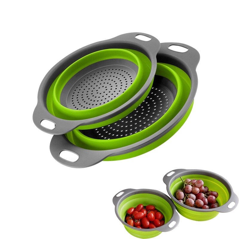 【Fire New】 Collapsible Colander Basket Set Washing Draining Veggies Fruit Pasta Basket Strainers In Kitchen Folding Drain Basket